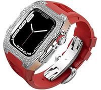Diamond Face Watch Cover Case de goma de goma de aleación de titanio, compatible con Apple Watch Series 8/7/6/5/4/SE, Men Women Reemplazo y correa, para iWatch 45/44 mm Kit de modificación de acero