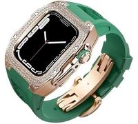 Diamond Face Watch Cover Case de goma de goma de aleación de titanio, compatible con Apple Watch Series 8/7/6/5/4/SE, Men Women Reemplazo y correa, para iWatch 45/44 mm Kit de modificación de acero