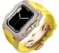 Diamond Face Watch Cover Case de goma de goma de aleación de titanio, compatible con Apple Watch Series 8/7/6/5/4/SE, Men Women Reemplazo y correa, para iWatch 45/44 mm Kit de modificación de acero