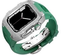 Diamond Face Watch Cover Case de goma de goma de aleación de titanio, compatible con Apple Watch Series 8/7/6/5/4/SE, Men Women Reemplazo y correa, para iWatch 45/44 mm Kit de modificación de acero