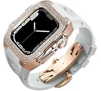 Diamond Face Watch Cover Case de goma de goma de aleación de titanio, compatible con Apple Watch Series 8/7/6/5/4/SE, Men Women Reemplazo y correa, para iWatch 45/44 mm Kit de modificación de acero