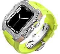Diamond Face Watch Cover Case de goma de goma de aleación de titanio, compatible con Apple Watch Series 8/7/6/5/4/SE, Men Women Reemplazo y correa, para iWatch 45/44 mm Kit de modificación de acero