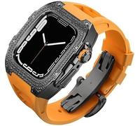 Diamond Face Watch Cover Case de goma de goma de aleación de titanio, compatible con Apple Watch Series 8/7/6/5/4/SE, Men Women Reemplazo y correa, para iWatch 45/44 mm Kit de modificación de acero