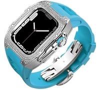 Diamond Face Watch Cover Case de goma de goma de aleación de titanio, compatible con Apple Watch Series 8/7/6/5/4/SE, Men Women Reemplazo y correa, para iWatch 45/44 mm Kit de modificación de acero