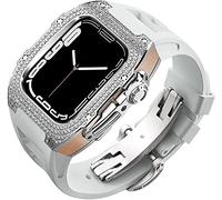 Diamond Face Watch Cover Case de goma de goma de aleación de titanio, compatible con Apple Watch Series 8/7/6/5/4/SE, Men Women Reemplazo y correa, para iWatch 45/44 mm Kit de modificación de acero