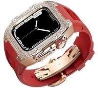 Diamond Face Watch Cover Case de goma de goma de aleación de titanio, compatible con Apple Watch Series 8/7/6/5/4/SE, Men Women Reemplazo y correa, para iWatch 45/44 mm Kit de modificación de acero