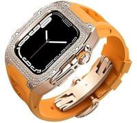 Diamond Face Watch Cover Case de goma de goma de aleación de titanio, compatible con Apple Watch Series 8/7/6/5/4/SE, Men Women Reemplazo y correa, para iWatch 45/44 mm Kit de modificación de acero