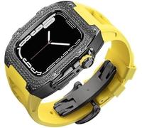 Diamond Face Watch Cover Case de goma de goma de aleación de titanio, compatible con Apple Watch Series 8/7/6/5/4/SE, Men Women Reemplazo y correa, para iWatch 45/44 mm Kit de modificación de acero