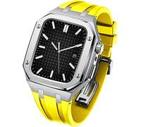 Diamond Face Watch Cover Case de goma de goma de aleación de titanio, compatible con Apple Watch Series 8/7/6/5/4/SE, Men Women Reemplazo y correa, para iWatch 45/44 mm Kit de modificación de acero