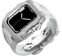 Diamond Face Watch Cover Case de goma de goma de aleación de titanio, compatible con Apple Watch Series 8/7/6/5/4/SE, Men Women Reemplazo y correa, para iWatch 45/44 mm Kit de modificación de acero