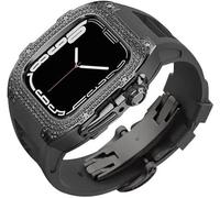 Diamond Face Watch Cover Case de goma de goma de aleación de titanio, compatible con Apple Watch Series 8/7/6/5/4/SE, Men Women Reemplazo y correa, para iWatch 45/44 mm Kit de modificación de acero