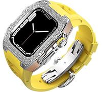 Diamond Face Watch Cover Case de goma de goma de aleación de titanio, compatible con Apple Watch Series 8/7/6/5/4/SE, Men Women Reemplazo y correa, para iWatch 45/44 mm Kit de modificación de acero