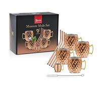 Diamond Moscow Mule - Juego de 4 vasos de 550 ml, 1 Jigger de 10-20-40-60 ml, 4 pajitas de 6 x 23 cm, 1 cepillo de pajitas de 18 x 1 cm