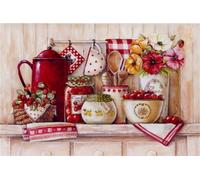 Diamond Painting 30x45cm, 5D DIY Tetera Cocina Pintura Cuadro Redondo Diamante Art Completo Cristal Rhinestones Bordado Punto de Cruz Pintura Painting para Decoración Hogar, Niños, Adultos U-545