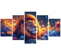 Diamond Painting 5 Piezas Kit Completo, Diamond Painting Adultos Animal 5D Pintura de Diamante 88x175cm Lienzo Grande León Cuadrados Cuadros de Diamantes Pack de 5, DIY Decoración Pared Salón S0U-43