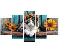 Diamond Painting 5 Piezas Kit Completo, Diamond Painting Adultos Gato 5D Pintura de Diamante 88x175cm Lienzo Grande Flores Cuadrados Cuadros de Diamantes Pack de 5, DIY Decoración Pared Salón S0U-67