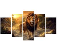 Diamond Painting 5 Piezas Kit Completo, Diamond Painting Adultos León 5D Pintura de Diamante 138x275cm Lienzo Grande Atardecer Cuadrados Cuadros de Diamantes Pack de 5, DIY Decoración Hogar S0U-155