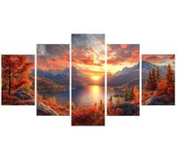 Diamond Painting 5 Piezas Otoño Pintura Diamante Adultos 150x300cm, Bosque Pintura de Diamantes 5 Partes, Strass Redondos 5D Bordado de Diamantes DIY Punto de Cruz Mosaico Kit, Regalo Mujer S0U-62