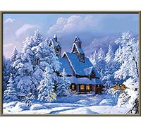 Diamond Painting 5D,Cabaña de nieve DIY Cuadros Diamantes para Adultos/Niños, Rhinestone Cristales punto de cruz diamante Bordado Artes, para Decoración de la Pared del Hogar Round Drill 50x60cm