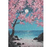 Diamond Painting Accesorios, Pintura de Diamante Playa de Sakura, 5D Completo Pintar con Diamantes DIY Adultos y Niños, Punto de Cruz Art Kit, Manualidades para Decoración Pared Hogar, 30x40cm H-1029