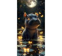 Diamond Painting Adultos 120x60cm, 5D DIY Diamond Painting Luna, Dibujos con Diamantes Hipopótamo Kit Punto de Cruz Manualidades Adultos, Pintura Diamante para Wall art Decoracion Hogar DZSH4496