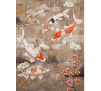 Diamond Painting Adultos, 5D Dibujos con Diamantes carpa koi Diamond Art Flor Pintura de Diamante Niños, DIY Manualidades Adultos, 90x120cm Punto de Cruz Diamante Lienzo, Decoración Pared 6X-940