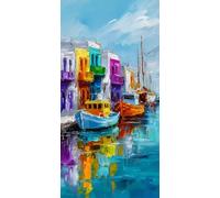 Diamond Painting Adultos 80x40cm, 5D DIY Diamond Painting Bote, Dibujos con Diamantes Pequeño Pueblo Kit Punto de Cruz Manualidades Adultos, Pintura Diamante para Wall art Decoracion Hogar DZSH3694