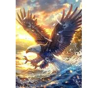 Diamond Painting Adultos Águila DIY 5D Diamond Painting Kit Completo, Océano Punto de Cruz Diamante Manualidades, Pintura de Diamante Pintura por Numeros Principiantes Decoración Hogar 50x70cm FG-728