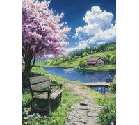 Diamond Painting Adultos Árbol Diamond Art Río Dibujos con Diamantes Kit para Adultos, 5D DIY Punto de Cruz Bordado Diamante Arte Manualidades Kit para Decoración Hogar, Regalo 90x120cm, Model 101