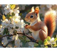 Diamond Painting Adultos Ardilla Pintura de Diamante Flor, 5D DIY Diamond Painting Punto de Cruz Manualidades Adultos, Strass Bordado Puzzle Art para Decoración Hogar, Regalo Mujer 30x20cm E0-834