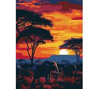 Diamond Painting Adultos Atardecer 30x40cm, DIY Pintura Diamante Elefante Full Drill Cuadro Diamantes Manualidades Niños,Dibujos con Diamantes Punto de Cruz Kit de Bordado para Decoración Hogar J-509K