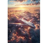 Diamond Painting Adultos Atardecer, 5D Diamond Painting AvióN, DIY Manualidades Adultos, Dibujos con Diamantes Punto de Cruz Kit, Kit de Arte de Mosaico, Decoracion Hogar Regalo 90x120cm Q-4326