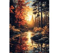 Diamond Painting Adultos Bosque Diamond Art Río Dibujos con Diamantes Kit para Adultos, 5D DIY Punto de Cruz Bordado Diamante Arte Manualidades Kit para Decoración Hogar, Regalo 40x50cm, Model 115
