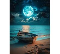 Diamond Painting Adultos Bote DIY 5D Diamond Painting Kit Completo, Luna Punto de Cruz Diamante Manualidades, Pintura de Diamante Pintura por Numeros Principiantes para Decoración Hogar 60x80cm FG-146