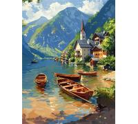 Diamond Painting Adultos Bote DIY 5D Diamond Painting Kit Completo, Montaña Punto de Cruz Diamante Manualidades, Pintura Diamante Pintura por Numeros Principiantes para Decoración Hogar 50x70cm FG-716