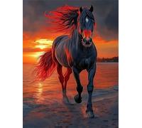 Diamond Painting Adultos Caballo DIY 5D Diamond Painting Kit Completo, Atardecer Punto de Cruz Diamante Manualidades, Pintura de Diamante Pintura por Numeros para Decoración Hogar 80x100cm FG-132