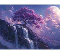 Diamond Painting Adultos Cascada Pintura de Diamante Árbol, 5D DIY Diamond Painting Punto de Cruz Manualidades Adultos, Strass Bordado Puzzle Art para Decoración Hogar, Regalo Mujer 50x40cm E0-1261