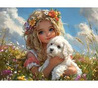 Diamond Painting Adultos Chica, 5D Perro Pintura Diamante Kit Completo, DIY Cuadrados Cristal Bordado Punto de Cruz Puzzle Diamantes Painting, Manualidades Adultos para Decoración Hogar 70x50cm L0-198