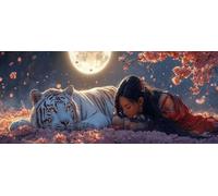 Diamond Painting Adultos, Diamond Painting Luna Dibujos con Diamantes Tigre Pintura Diamante 5D DIY Punto de Cruz Diamante Manualidades Adultos para Decoracion Pared, Regalo 90x180 CM -hjw2604UO