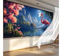 Diamond Painting Adultos Flamingo Pintura de Diamante Vista Al Mar Punto de Cruz Kits, 5D Dibujos con Diamantes Kit Completo DIY Cuadros Pintar por Numeros, Decoracion Pared Hogar 140 x 70 cm C-559