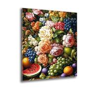 Diamond Painting Adultos Fruta Flores, DIY Punto de Cruz Cuadros de Diamantes Kit, Manualidades Adultos, Diamante Redondo, 5D Pintura de Diamante Kit, Cuadros Decoracion Dormitorios 80x110 cm J-105