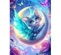 Diamond Painting Adultos Gato DIY 5D Diamond Painting Kit Completo, Luna Punto de Cruz Diamante Manualidades, Pintura de Diamante Pintura por Numeros Principiantes para Decoración Hogar 60x80cm FG-78