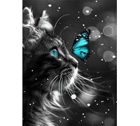 Diamond Painting Adultos Gato DIY 5D Diamond Painting Kit Completo, Mariposa Punto de Cruz Diamante Manualidades, Pintura de Diamante Pintura por Numeros Principiantes Decoración Hogar 50x70cm FG-761
