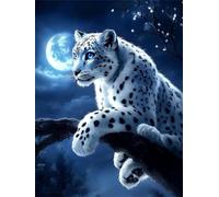 Diamond Painting Adultos Leopardo DIY 5D Diamond Painting Kit Completo, Luna Punto de Cruz Diamante Manualidades, Pintura de Diamante Pintura por Numeros Principiantes Decoración Hogar 50x70cm FG-177