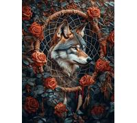 Diamond Painting Adultos Lobo, 5D Diamond Painting Kit Completo Flor, DIY Punto de Cruz Dibujos con Diamantes Manualidades Adultos, Diamond Art Pintura Diamante Kit, Navidad Decoración 80X110cm R-63