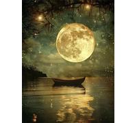 Diamond Painting Adultos Luna DIY 5D Diamond Painting Kit Completo, Bote Punto de Cruz Diamante Manualidades, Pintura Diamante Pintura por Numeros Principiantes para Decoración Hogar 80x100cm FG-859