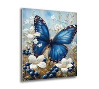 Diamond Painting Adultos Mariposa Flores, DIY Punto de Cruz Cuadros de Diamantes Kit, Manualidades Adultos, Diamante Cuadrado, 5D Pintura de Diamante Kit, Cuadros Decoracion Dormitorios 80x110cm J-258