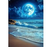 Diamond Painting Adultos Playa DIY 5D Diamond Painting Kit Completo, Luna Punto de Cruz Diamante Manualidades, Pintura Diamante Pintura por Numeros Principiantes para Decoración Hogar 60x90cm FG-152