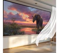 Diamond Painting Adultos Puesta De Sol Pintura de Diamante Elefante Punto de Cruz Kits, 5D Dibujos con Diamantes Kit Completo DIY Cuadros Pintar por Numeros, Decoracion Pared Hogar 180 x 90 cm C-573