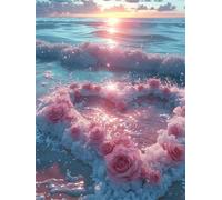 Diamond Painting Adultos Rosa DIY 5D Diamond Painting Kit Completo, Playa Punto de Cruz Diamante Manualidades, Pintura Diamante Pintura por Numeros Principiantes para Decoración Hogar 40x50cm FG-338